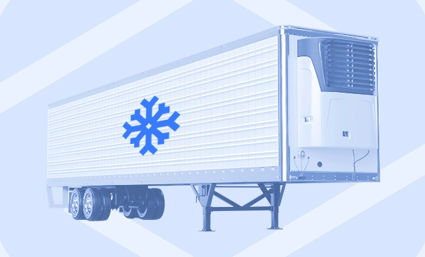 Reefer trailer vehicle with blue TEN logo background